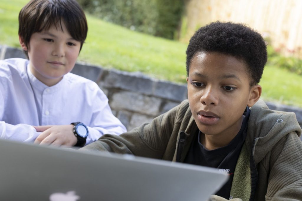 Two students learning online.